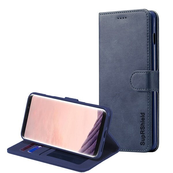 Samsung Galaxy S8+ S8 Plus Genuine SupRShield Wallet Leather Flip Stand Magnetic Case Cover (Navy Blue) Samsung Galaxy S8+ S8 Plus Genuine SupRShield Wallet Leather Flip Stand Magnetic Case Cover (Navy Blue)
